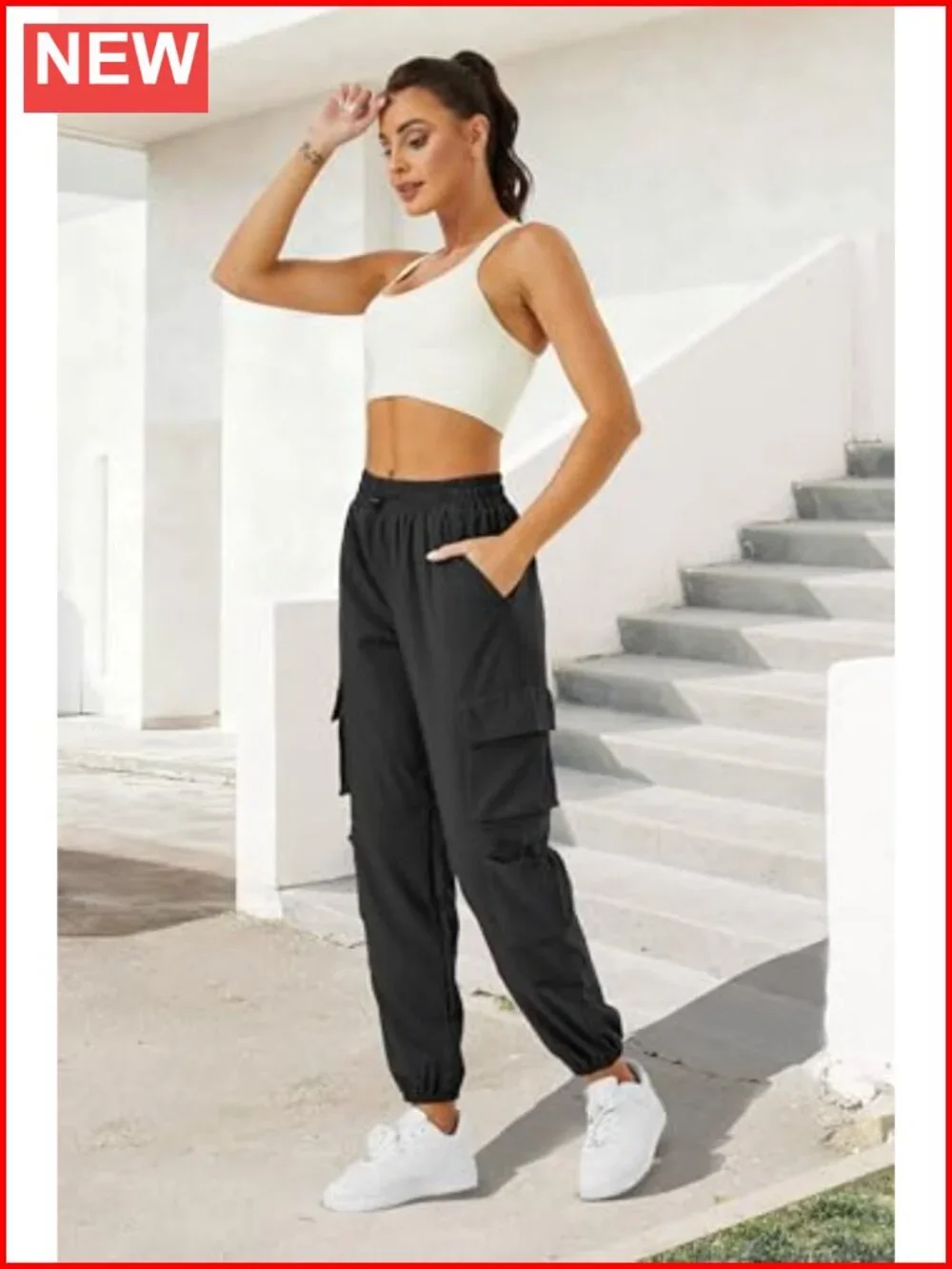 Womens Parachute Cargo Pockets Quick Dry Hiking Baggy Joggers